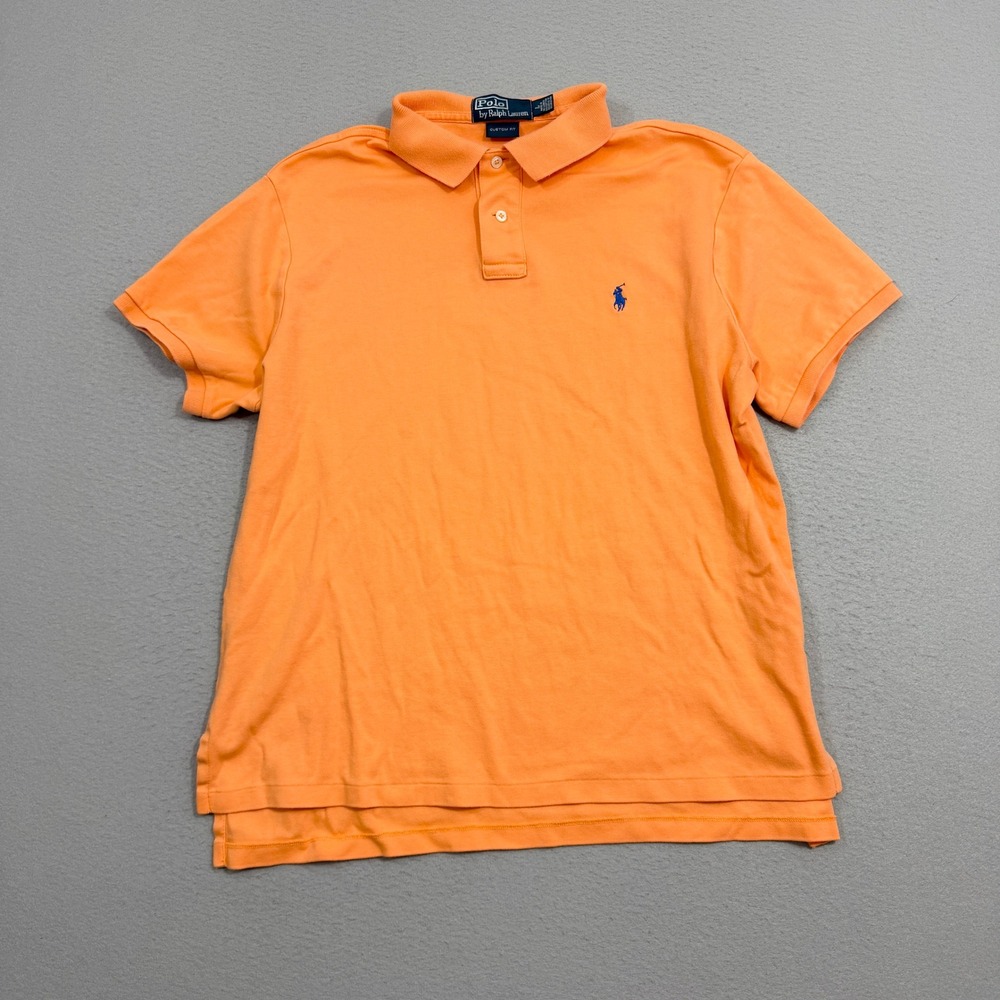 Vintage Polo Ralph Lauren Shirt Large Orange Custom Fit Short Sleeve Pony Preppy